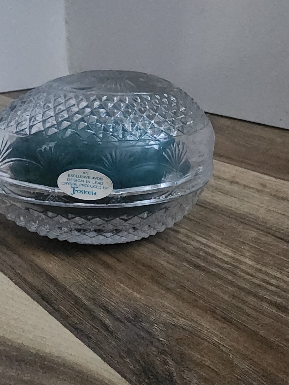 Vintage Avon Mother's Day 1977 Fostoria Lead Crystal Egg Trinket W. Sticker